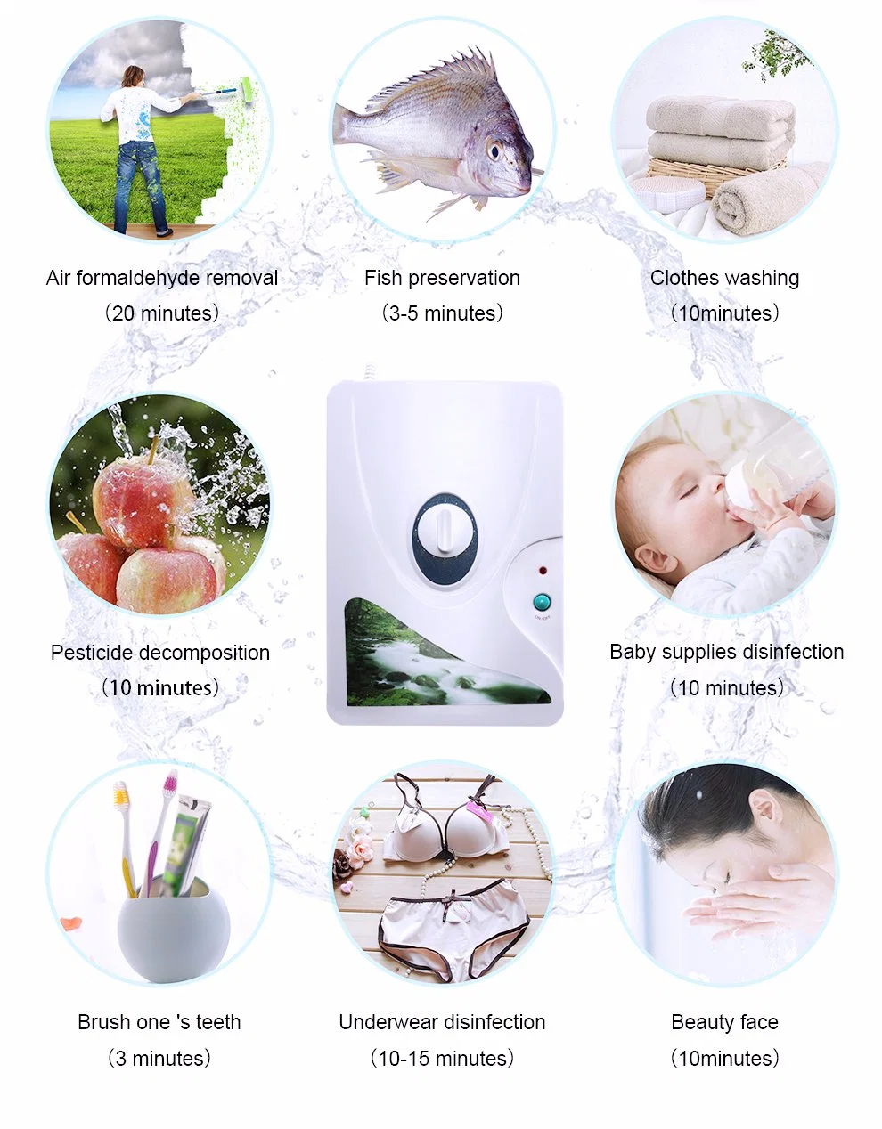 Home Wall Mounted 600mg Ozone Water Sterilizer Air Purifier